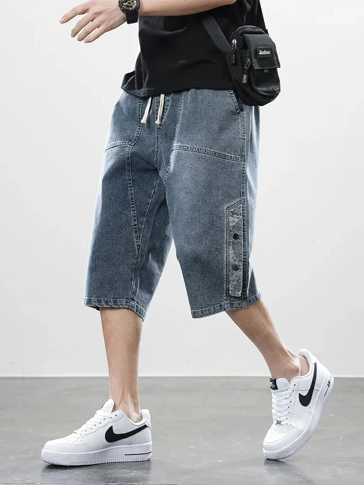Logan Drop-Cut Denim Shorts