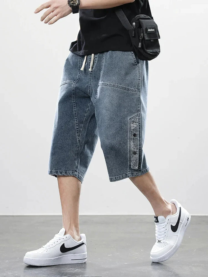 Logan Drop-Cut Denim Shorts