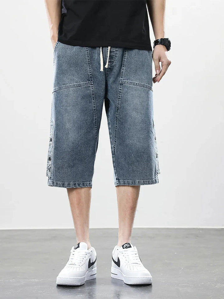Logan Drop-Cut Denim Shorts