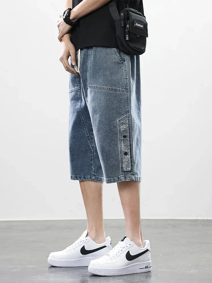 Logan Drop-Cut Denim Shorts