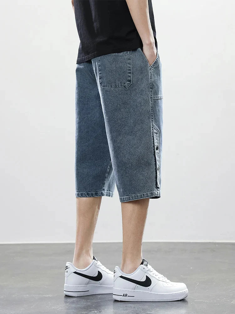 Logan Drop-Cut Denim Shorts