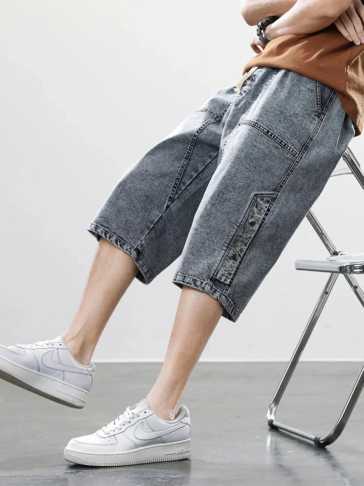 Logan Drop-Cut Denim Shorts