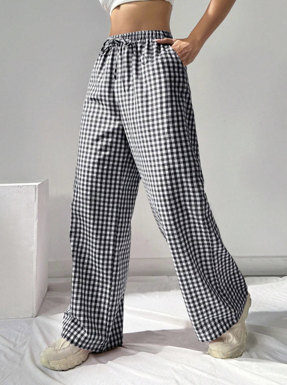 Gingham Wide Leg Pants