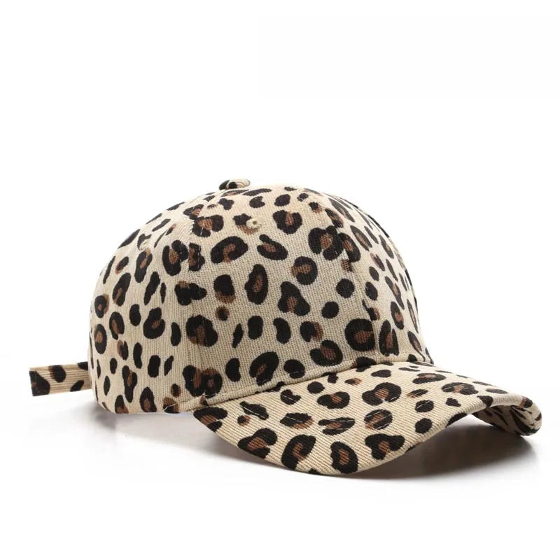 Corduroy Leopard Print Cap