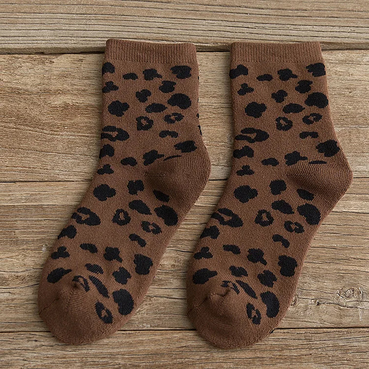 Leopard Print Cotton Socks (5-Pack)